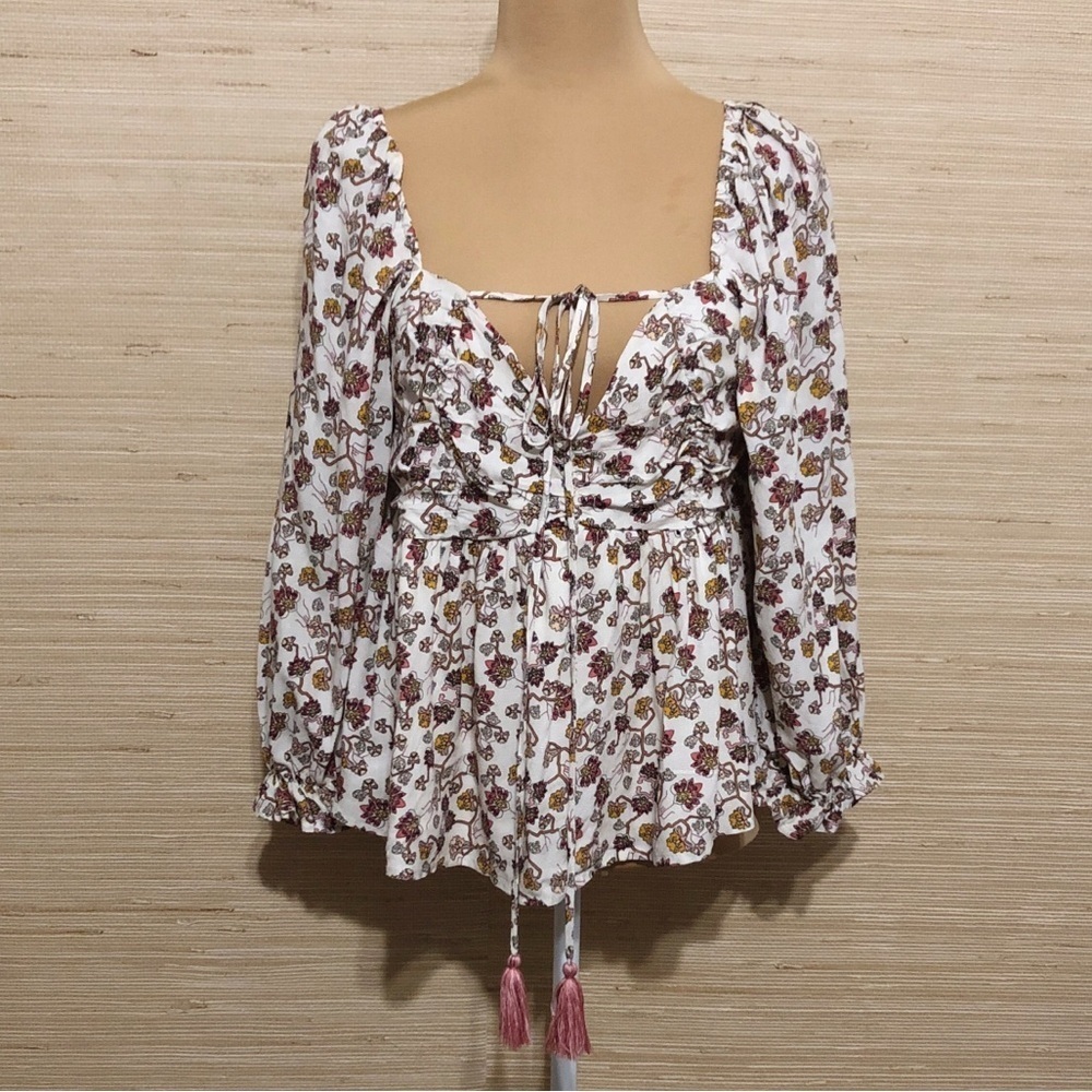 Coco + Jaimeson Floral Print Women's Milkmaid Smocked Square Back PeplumTop XL